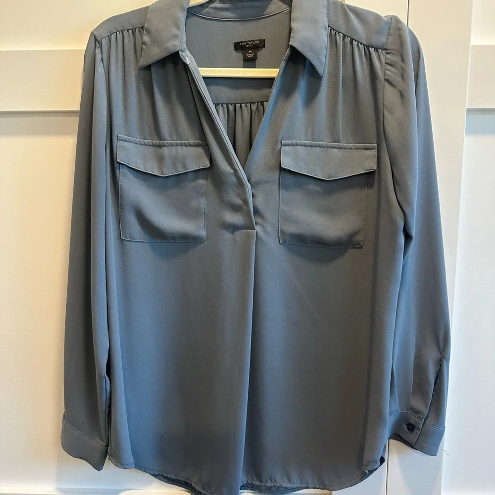 Ann Taylor Slate Blue Blouse - Picture 2 of 4